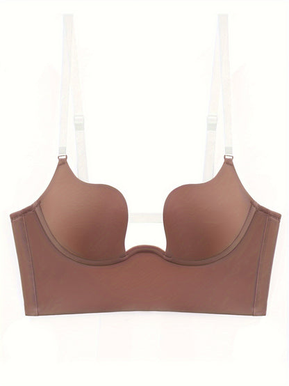 Hollow Out Scoop Bra, Comfy Push Up Stretch T-Shirt Bra, Women's Lingerie & Underwear