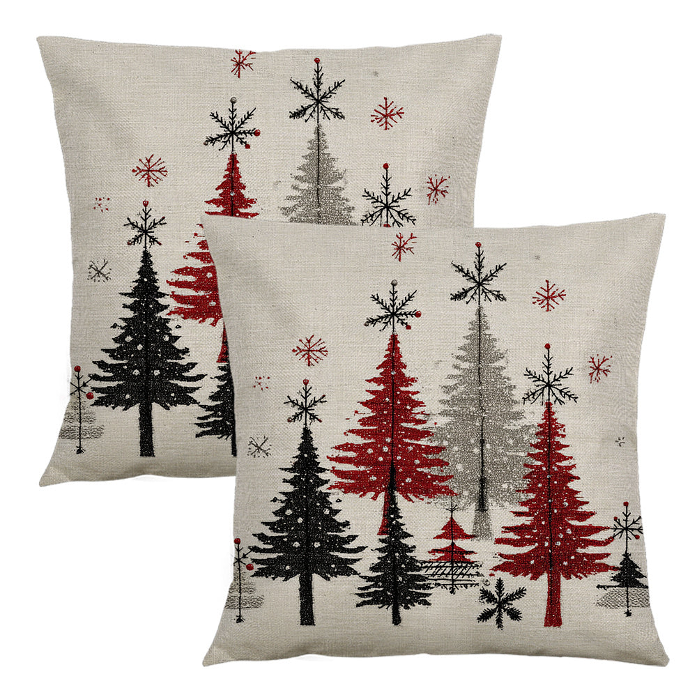 2pcs Christmas Winter Tree Throw Covers, Minimalist Beige Background with Snowflake Design, 40.64x45.72 cm Single-Sided Printed Holiday Decor for Sofa, Living Room &amp; Bedroom (No Insert), Christmas Throw Pillows, Pink And Whit