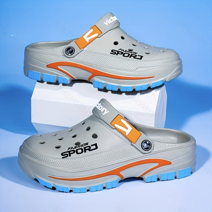 2025 Summer Men's Lightweight Breathable Slip-On Clogs - Durable EVA Beach Shoes with Ventilation Holes, Black &amp; Orange Design for Casual Attire, Summer Footwear | Fashionable Slip-On Sneakers | Lightweight Footwear