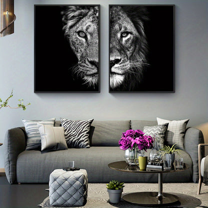 2pcs African Lion Wall Poster - Unframed Canvas Painting for Home Decor - 15.7x23.6in/40cmx60cm - Black and White Design