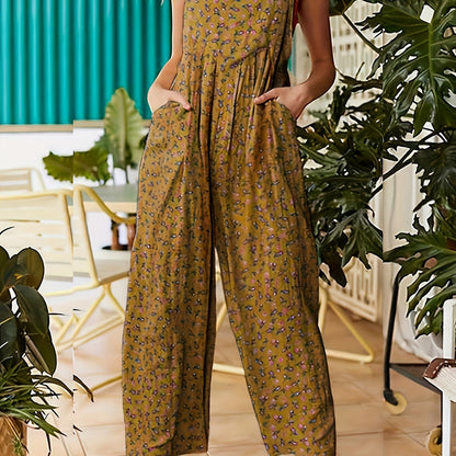 Calças elegantes para mulher com estampado paisley e alças finas - Tecido leve (35%) com bolsos laterais e sem elasticidade, ideal para ocasiões casuais e formais na primavera/verão.