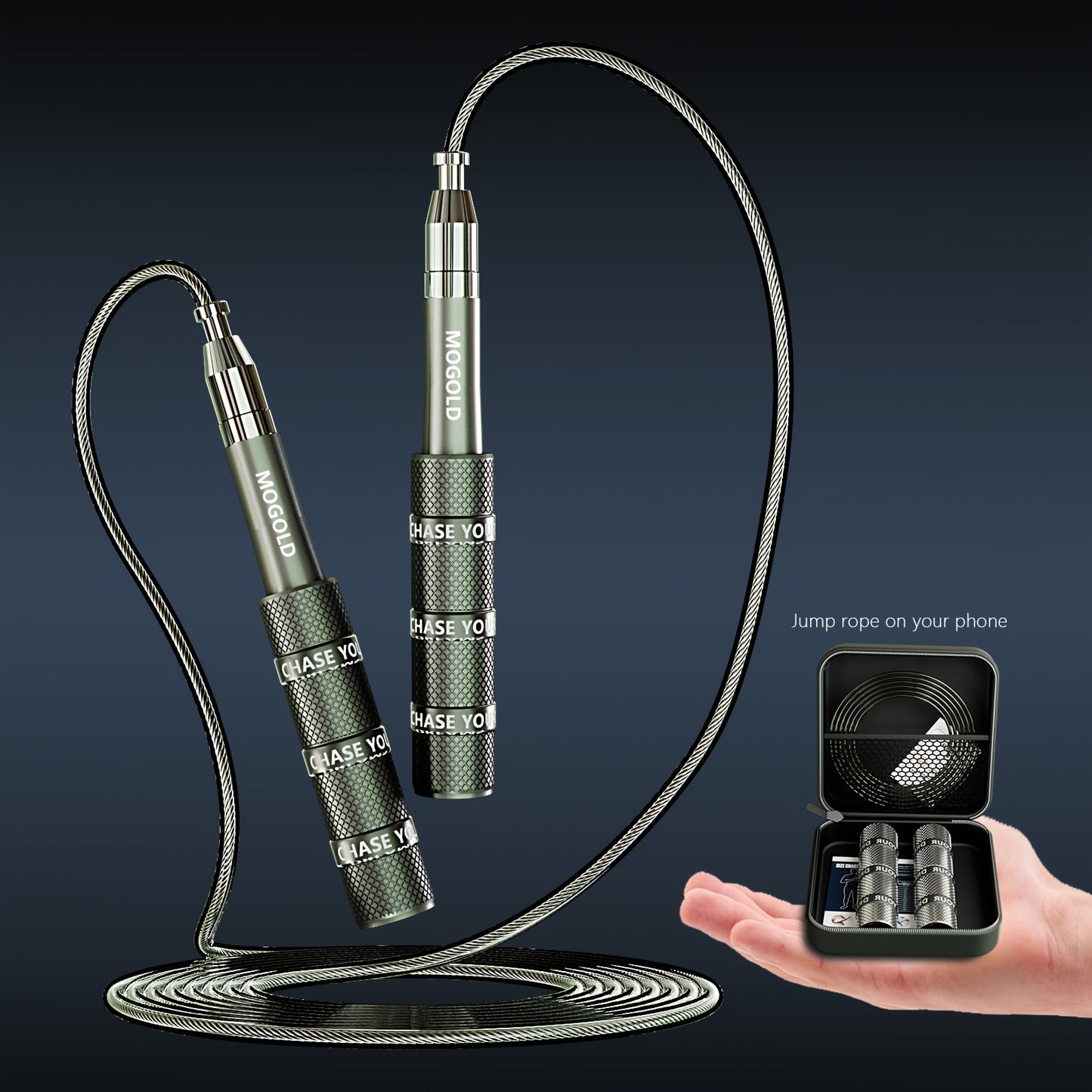 MOGOLD Adjustable Speed Jump Rope - Stainless Steel Metal Construction, 360° Spin Ball Bearing System, Silicone Grip Handles, Exercise & Fitness Skipping Rope for Adults, 14+ Age Group, Aluminum Alloy & PU Cable, Uncharged O