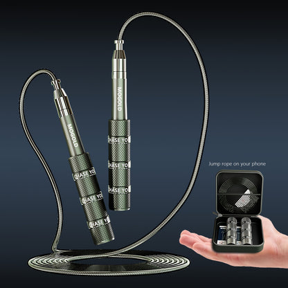 MOGOLD Adjustable Speed Jump Rope - Stainless Steel Metal Construction, 360° Spin Ball Bearing System, Silicone Grip Handles, Exercise & Fitness Skipping Rope for Adults, 14+ Age Group, Aluminum Alloy & PU Cable, Uncharged O