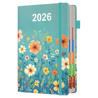 1pc Dzhzal Elegant Floral - Planner with Monthly View, Daily Organizer, Banded Elastic Closure, Pen Loop, Inner Pocket - Compact A5 Notebook (14.48x21.08cm) for Professionals, Students, Personal & Office Use - Perfect Gift Id