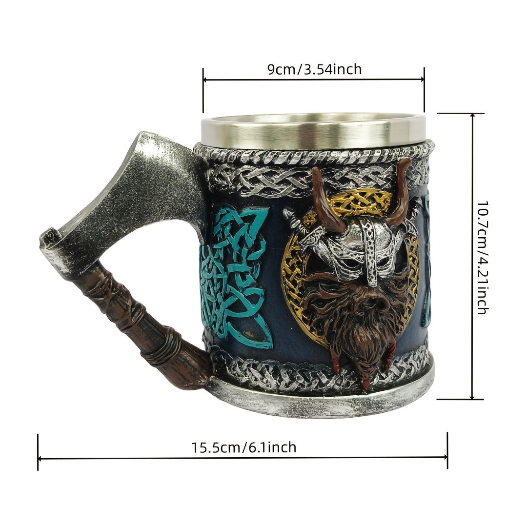 1pc Viking Axe Design 15.2oz Stainless Steel Beer Mug - Insulated, Reusable, Hand Wash Only - Multipurpose Coffee Cup for Christmas, Halloween, Easter, Hanukkah, Father'S Day Gift