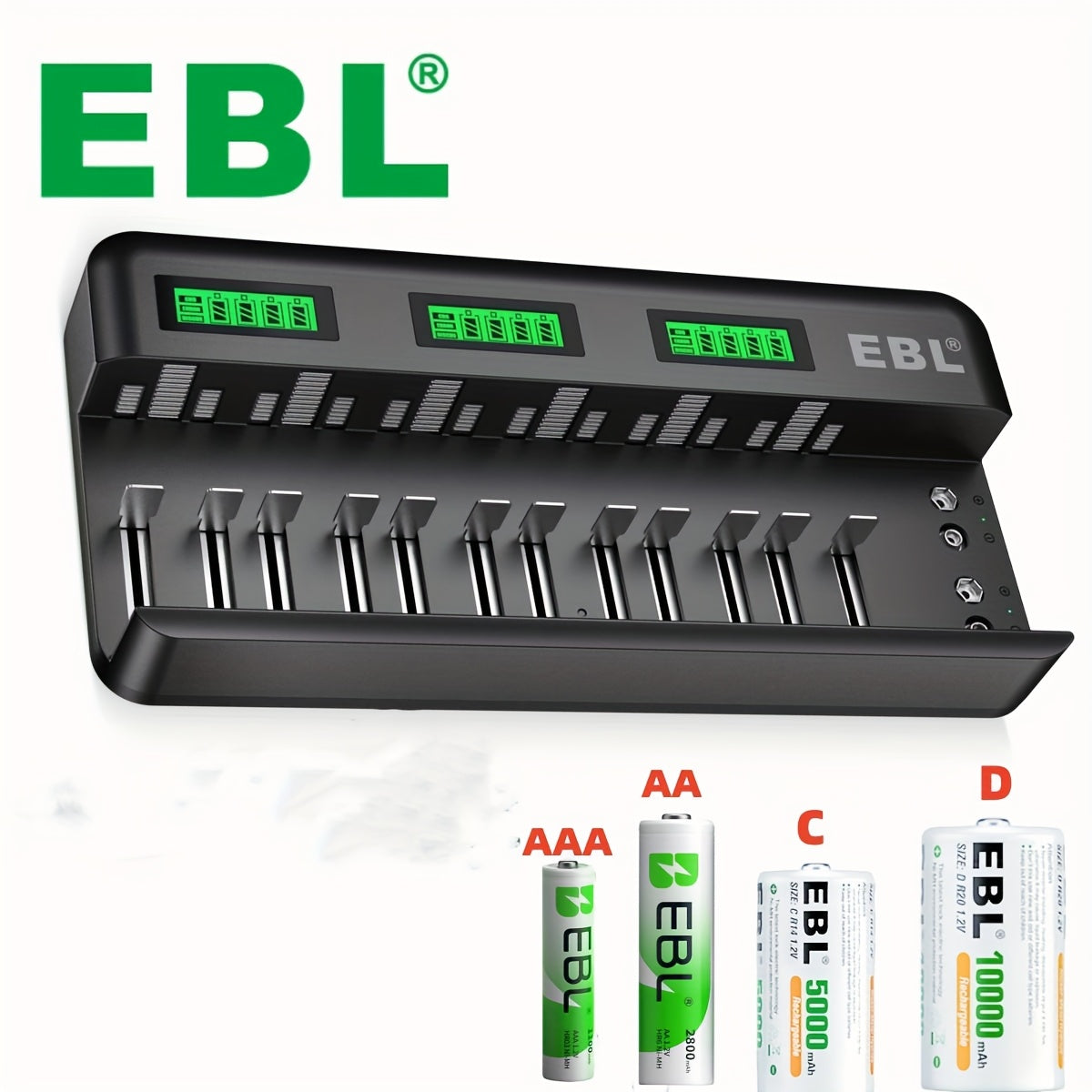 EBL 12+2 Bay LCD Rechargeable Battery Charger for AA AAA CD Ni-MH Rechargeable Batteries and 9V NiMH Ni-CD Rechargeable Batteries