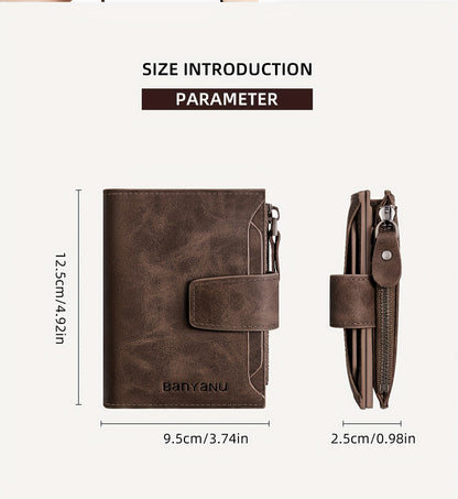 BANYANU Vintage Genuine Leather Wallet for Men - RFID Blocking, 17 Card Slots, Zippered Coin Pocket &amp; Independent Card Holder, Brown, Perfect Father'S Day Gift, Secure Card Storage | Vintage Wallet | Durable Zipper Closure, B