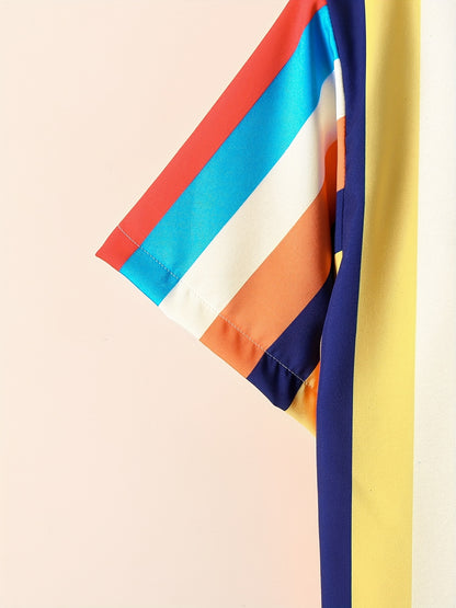 2pcs Boys Teen Casual Striped Short Sleeve Shirt &amp; Pocket Side Shorts Set Clothes For Summer