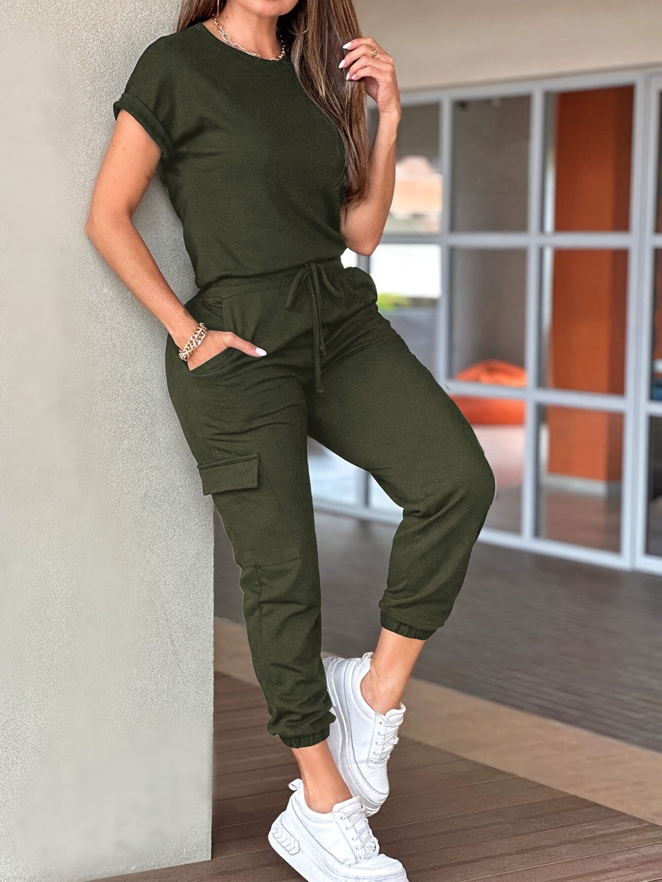 European and American Short Sleeve Jumpsuit