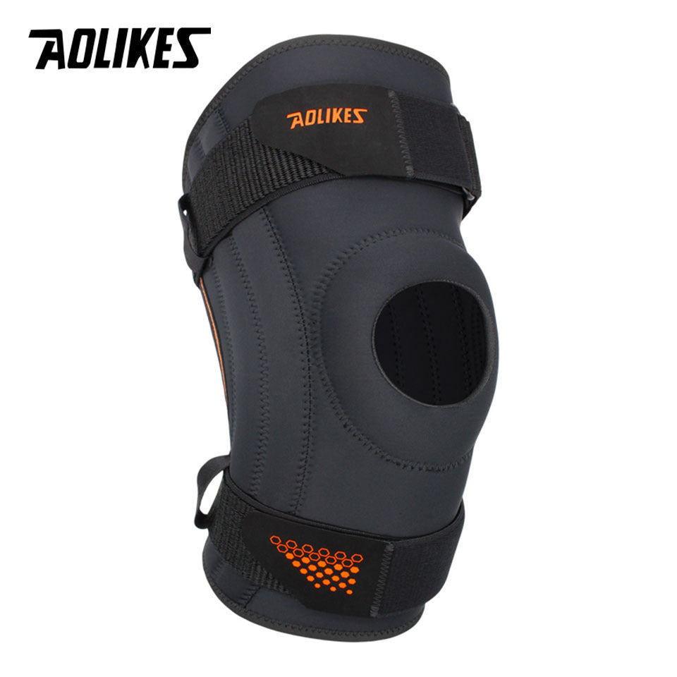 AOLIKES Unisex Spring-Loaded Knee Brace - Black with Orange Accents, Adjustable Straps & Breathable Design for Running, Sports, and Joint Support, Knee Brace for Running, Sports Knee Support, Sleek Knee Brace, Durable Knee Br