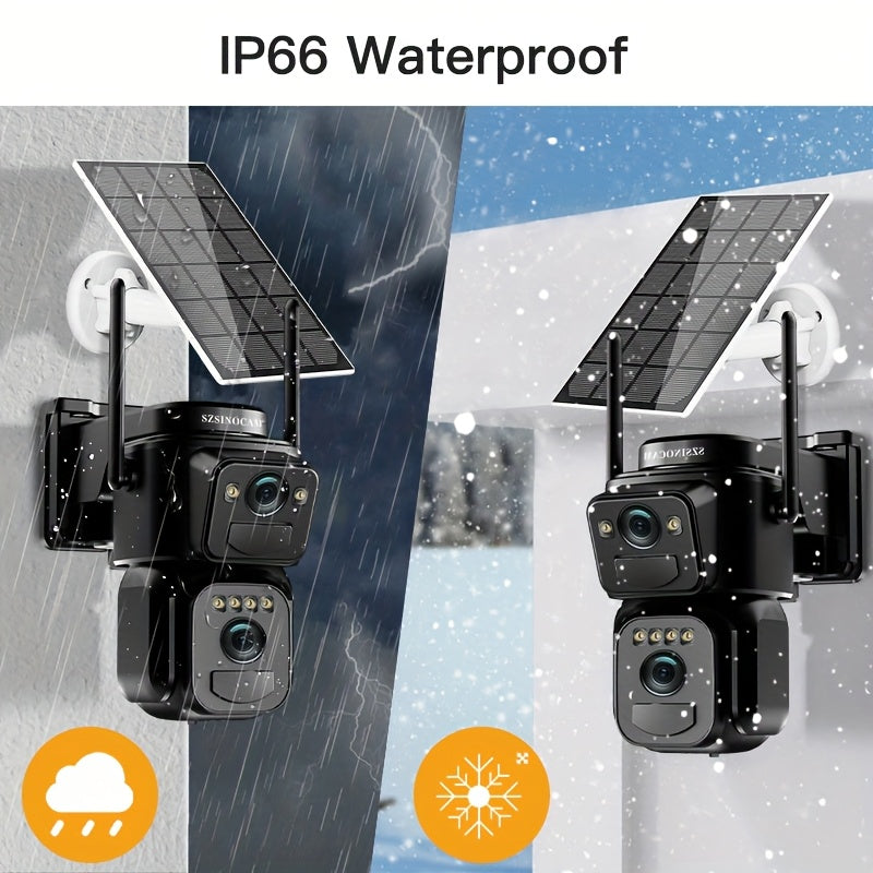 Solar-Powered 2G/3G/4G LTE Security Camera, 360° Viewing Angle, Includes SIM Card, Color Night Vision, PIR Motion Detection with Siren Alerts,4G Connectivity, Adjustable Height, Rechargeable Battery - Ideal for Rural Propert
