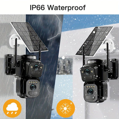 Solar-Powered 2G/3G/4G LTE Security Camera, 360° Viewing Angle, Includes SIM Card, Color Night Vision, PIR Motion Detection with Siren Alerts,4G Connectivity, Adjustable Height, Rechargeable Battery - Ideal for Rural Propert
