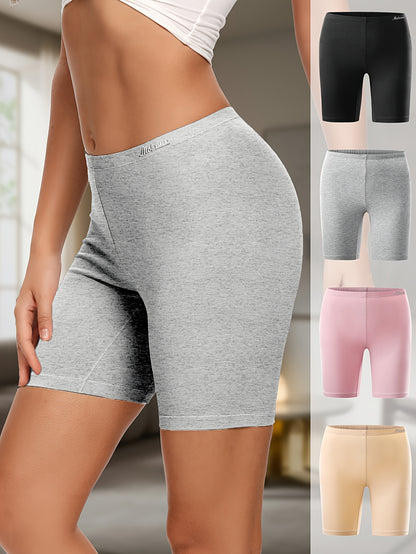 Women's Cotton Boyshorts Underwear 4-Pack - Comfortable Full Coverage Boxers, Knit Fabric, Solid Color, Simple Style, 95% Cotton 5% Spandex
