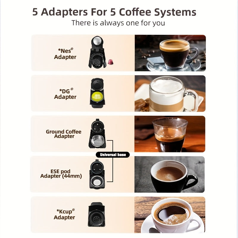 HiBREW 5-in-1 -in-One Coffee Machine: Espresso, Cappuccino, Latte, Drip, Capsule & Ground Coffee Maker with ESE/NS/DS/K-Cup Pods, 1450W System, Semi- Operation, European Plug (220-240V), Coffee Maker Machine, Espresso Coffee