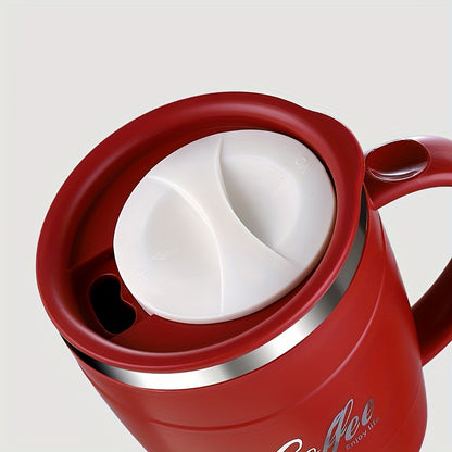 1pc 15.4oz Stainless Steel Coffee Mug with Lid & Measurement Marks - Durable 304 Stainless Steel Cup for Office, Outdoor, or Home Use - White, Black, Red Options, Office Coffee Mug | Sleek Mug Design | Secure Lid Design, Coff