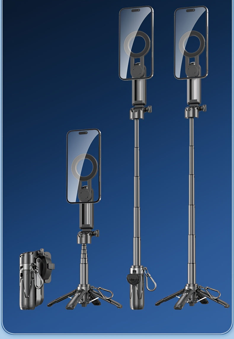 4-in-1 Multi-function Selfie Stick with Bluetooth Remote Control | Magnetic, Cell Phone Clip Dual Combination, 360° Rotation + 220° Flip Adjustment | Detachable Tripod/Cell Phone Holder | Portable Folding Compatible with 4.