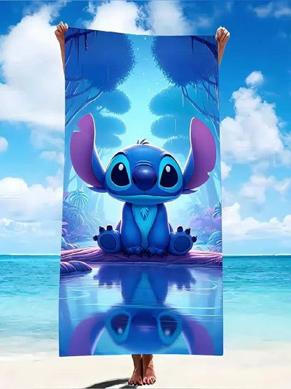 1pc Stitch Microfiber Beach Towel - Quick-Dry, Extra-Large, Ultra-Absorbent & Windproof with Vibrant Cartoon Design, Ideal for Beach, Travel, Camping & Vacation, 260gsm, Contemporary Style, Stitch Room Decor