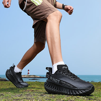 Men'S Lightweight Running Shoes - Non-Slip Grip, Breathable Athletic Sneakers with Cushioned MD Sole - All-Season Gym, Jogging, Hiking, Training Shoes - Low-Top Design for Road, Trail, Casual Attire - Lace-Up Closure (Black)