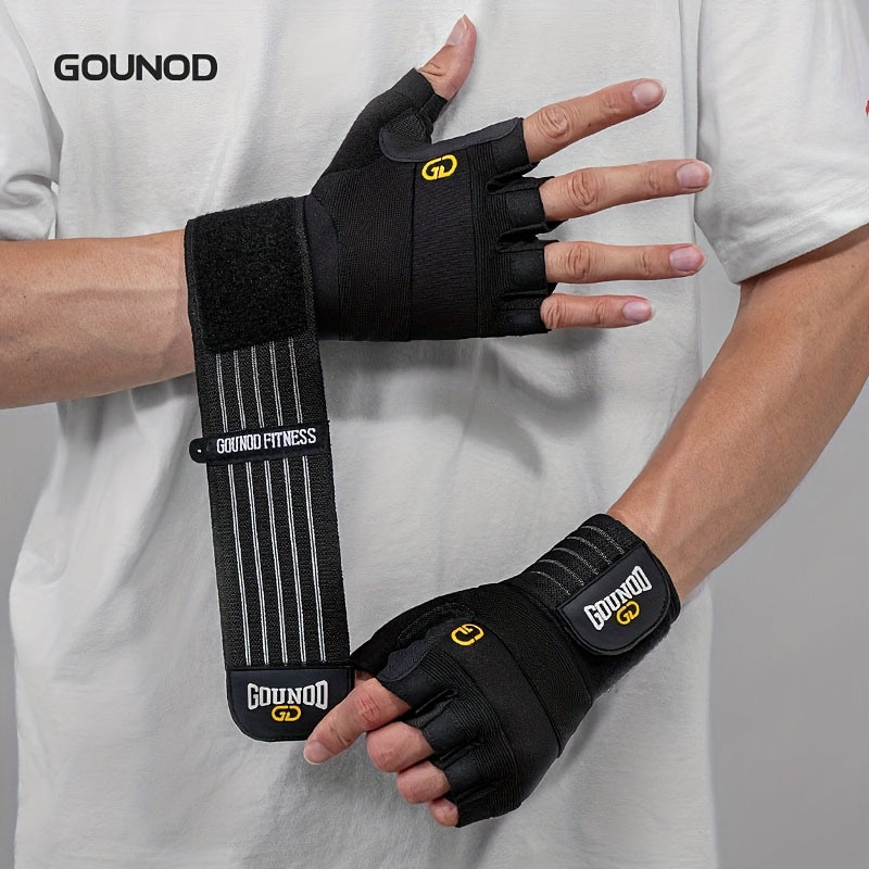 1 Pair GOUNOD Weightlifting Gloves - Reinforced Thumb Crotch, Sturdy Slip-Resistant Design, Adjustable Hook-and-Loop Closure, Black with Yellow Accents for Fitness, Sports & Bodybuilding, Weightlifting Accessories, Sports Han
