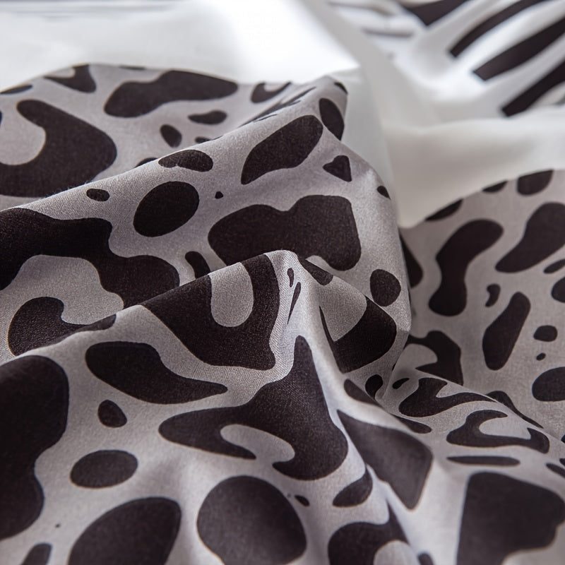 3pcs Love Leopard Print Multicolor Printed Duvet Cover Set, Polyester, All-Season, Zipper Closure, Woven Fabric, with Pillowcase, Machine Washable, Printing, Sanded Finish, 90g Fabric Weight, Non-Woven Fabric, Duvet Insert No