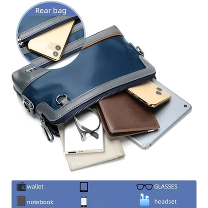 Men'S Premium Oxford Fabric Crossbody Bag with Adjustable Strap - Multi-Compartment Casual Shoulder Bag for Everyday Commute & Outings, Royal Blue with Orange Accents - Ideal Gift for Boyfriend & Family, Crossbody Purse, Vers