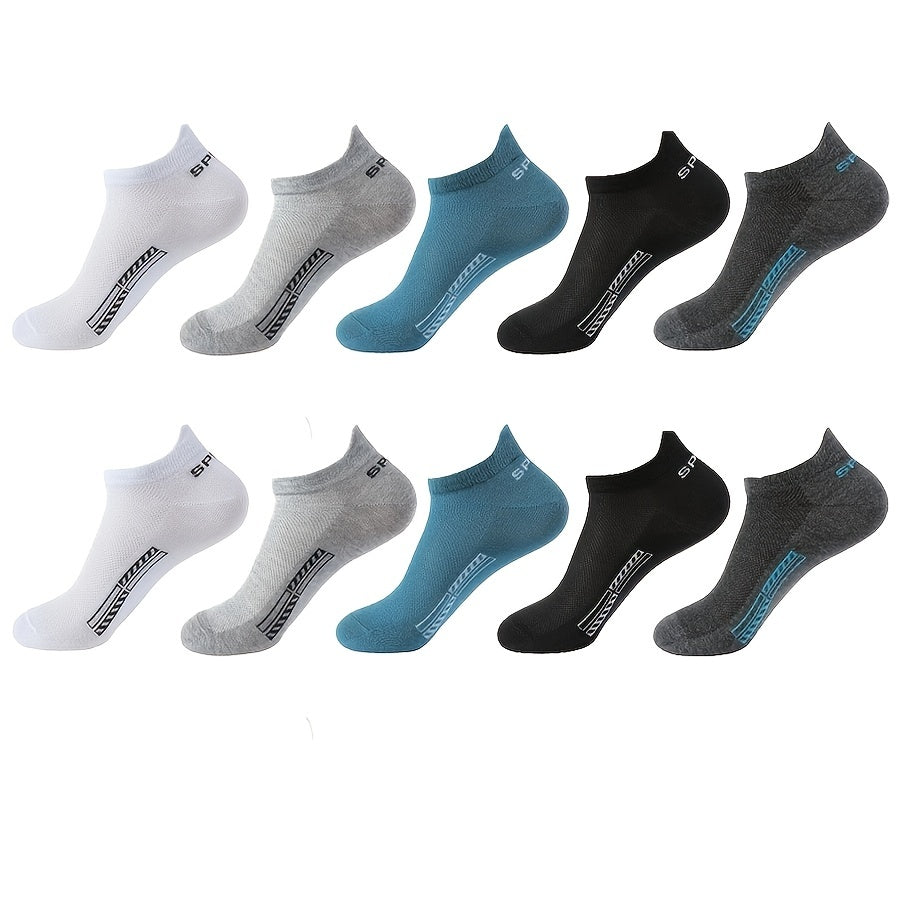 10 Pairs of Unisex No-Show Socks, Combed Cotton Breathable Mesh Casual Athletic Crew, Socks for Work, High Quality Socks for Men, Plus Size Mens Socks, Grippe Socks, Working Socks for Men, Casual Attire, Work Socks, Minimalis