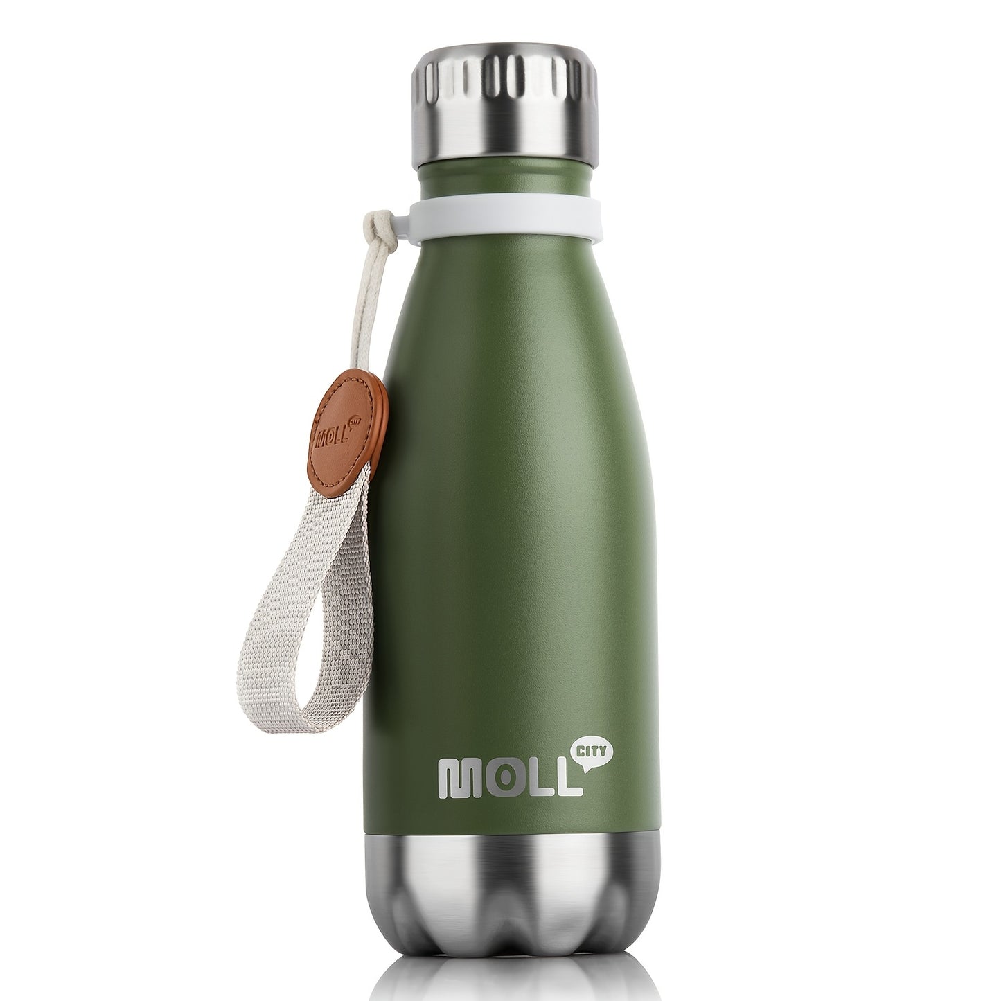 1pc Mollcity 9oz/266ml Stainless Steel Water Bottle - Vacuum Insulated, Leak-Proof, BPA-Free, Double-Wall Insulated with Carry Strap, 24H Cold & 12H Hot, Lightweight & Durable for School, Sports, Travel, Outdoor, Gym, Hiking