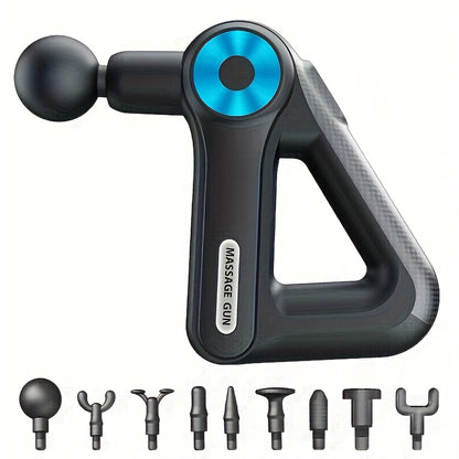 Portable USB Rechargeable Massage Gun Featuring 9 Interchangeable Heads for Comprehensive Body Massage, Including Deep Tissue for Back And Arms. This Handheld Electric Muscle Massager Is Ideal for Sports And Fitness Enthusias