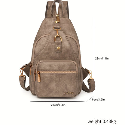 Vintage Elegance Brown Backpack for Women - Adjustable Strap, Zipper Closure, Multiple Compartments, Stylish Shoulder & Crossbody Bag, Casual Everyday Bag|Vintage Elegance Bag|Durable Zipper Closure