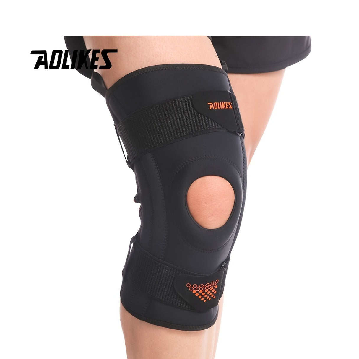 AOLIKES Unisex Spring-Loaded Knee Brace - Black with Orange Accents, Adjustable Straps & Breathable Design for Running, Sports, and Joint Support, Knee Brace for Running, Sports Knee Support, Sleek Knee Brace, Durable Knee Br