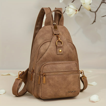 Vintage Elegance Brown Backpack for Women - Adjustable Strap, Zipper Closure, Multiple Compartments, Stylish Shoulder & Crossbody Bag, Casual Everyday Bag|Vintage Elegance Bag|Durable Zipper Closure