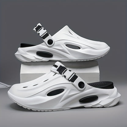 Sandálias de verão unissexo em EVA - Leves, respiráveis, antiderrapantes e confortáveis ​​para a praia, caminhadas e uso casual. Sola macia, bico aberto, design elegante em preto e branco. Calçado de verão | Material EVA