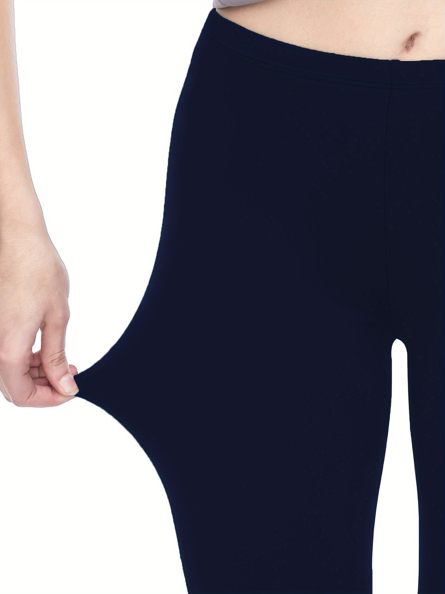 3-Pack High-Elasticity Slim-Fit 9/10 Length Pants - Solid Color Tight Waist All-Season Trousers, Machine Washable &amp; Dry Cleanable, Casual to Dressy Wear (Compatible with Skirts/Blouses) - Bulk Pack for Cost Savings &amp; Easy War