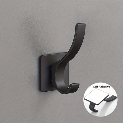 4pcs Self Adhesive Hooks - No-Drill Wall-Mounted Towel & Robe Hangers, Space-Saving Aluminum Powder-Coated Black Hooks for Bathroom, Bedroom, Kitchen - Versatile Storage for Clothes, Hats, Towels, Bathroom Organization, Sleek