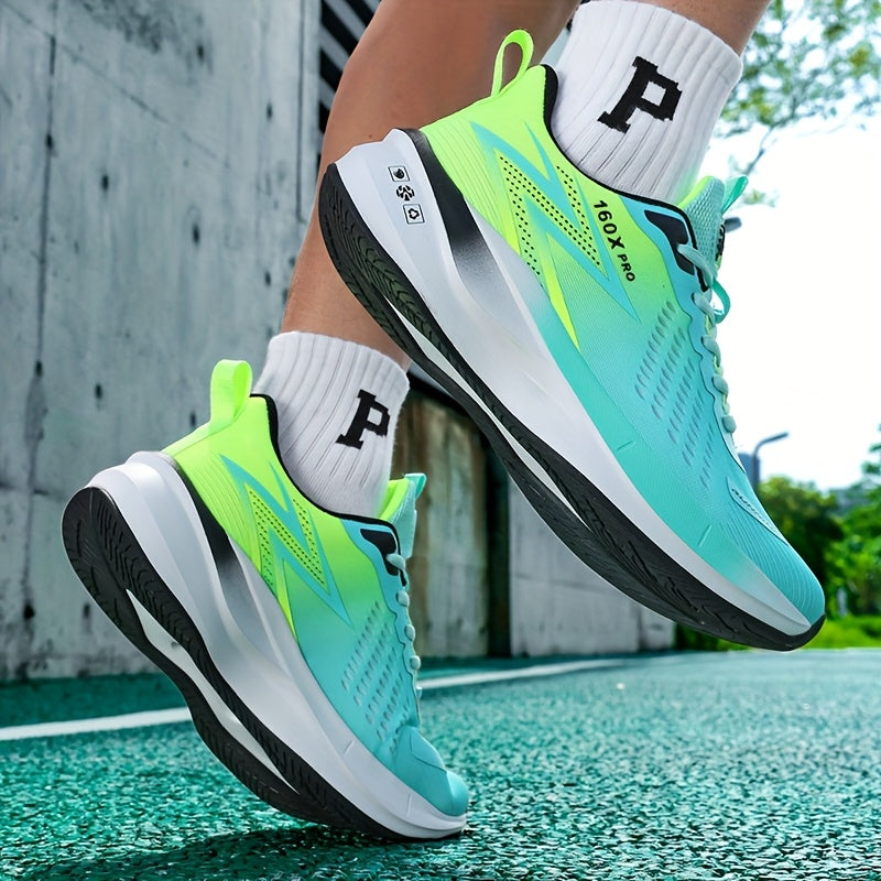 Men's Lightweight Breathable Hiking & Running Shoes - Trail, Gym, Road Shoes - Turquoise & Neon Green Accents - All-Season Outdoor Sneakers - Cushioned MD Sole - Lace-Up Closure - Compatible with Women's Compatible Partners -