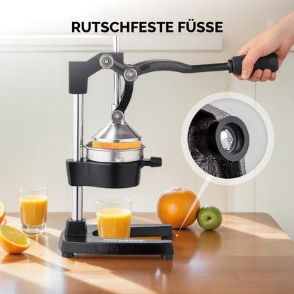 Bonnlo Heavy-Duty Manual Juicer with Removable Top Filter - Heavy-Duty 316 Stainless Steel Citrus, Apple, Orange, Lemon, Lime, Grapefruit Press - Non-Electric Mincer for Home & Commercial Use - Easy-Clean Design, Compact Juic