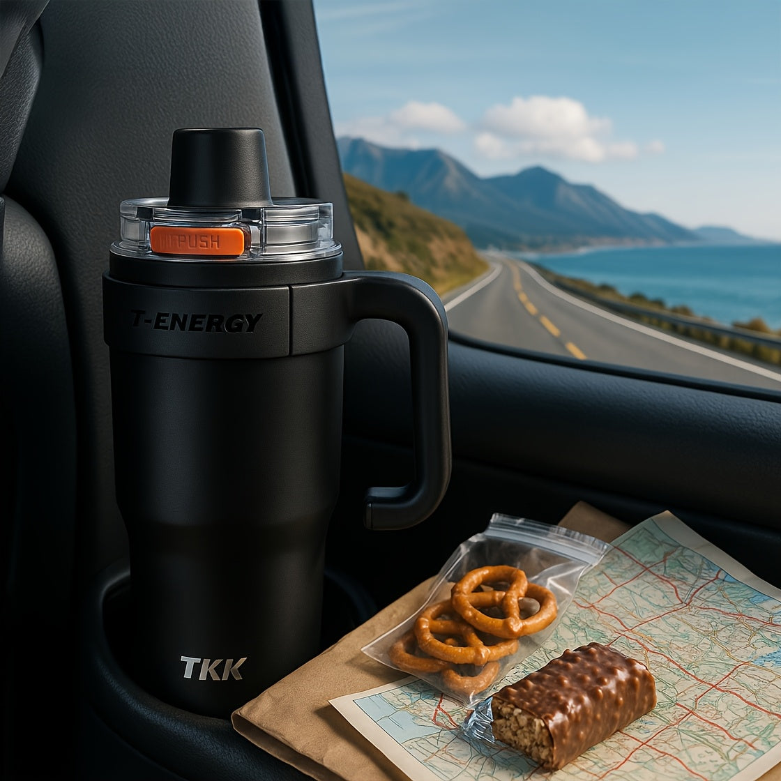 800ml/1200ml Large Capacity Ceramic Coating Liner Stainless Steel Cup Vacuum Keep Warm Cold Mug Cup with Straw Lid Handle for Coffee Coke Carbonated Beverages Ice Leakproof for School Office Outdoor Yoga sports, Travel Coffee