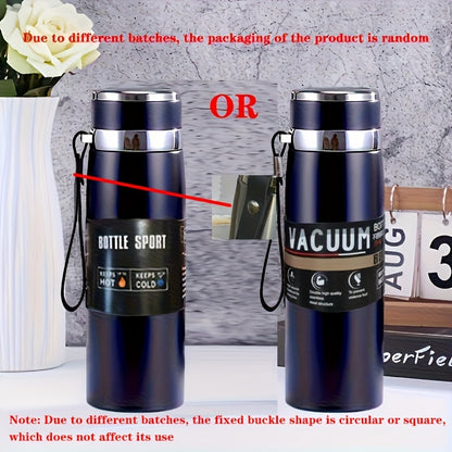 800ml/27oz Stainless Steel Insulated Water Bottle with Carrying Strap - Keeps Drinks Hot for 10 Hours or Cold for 24 Hours, BPA-Free, Portable for Camping, Hiking, Driving, and Travel