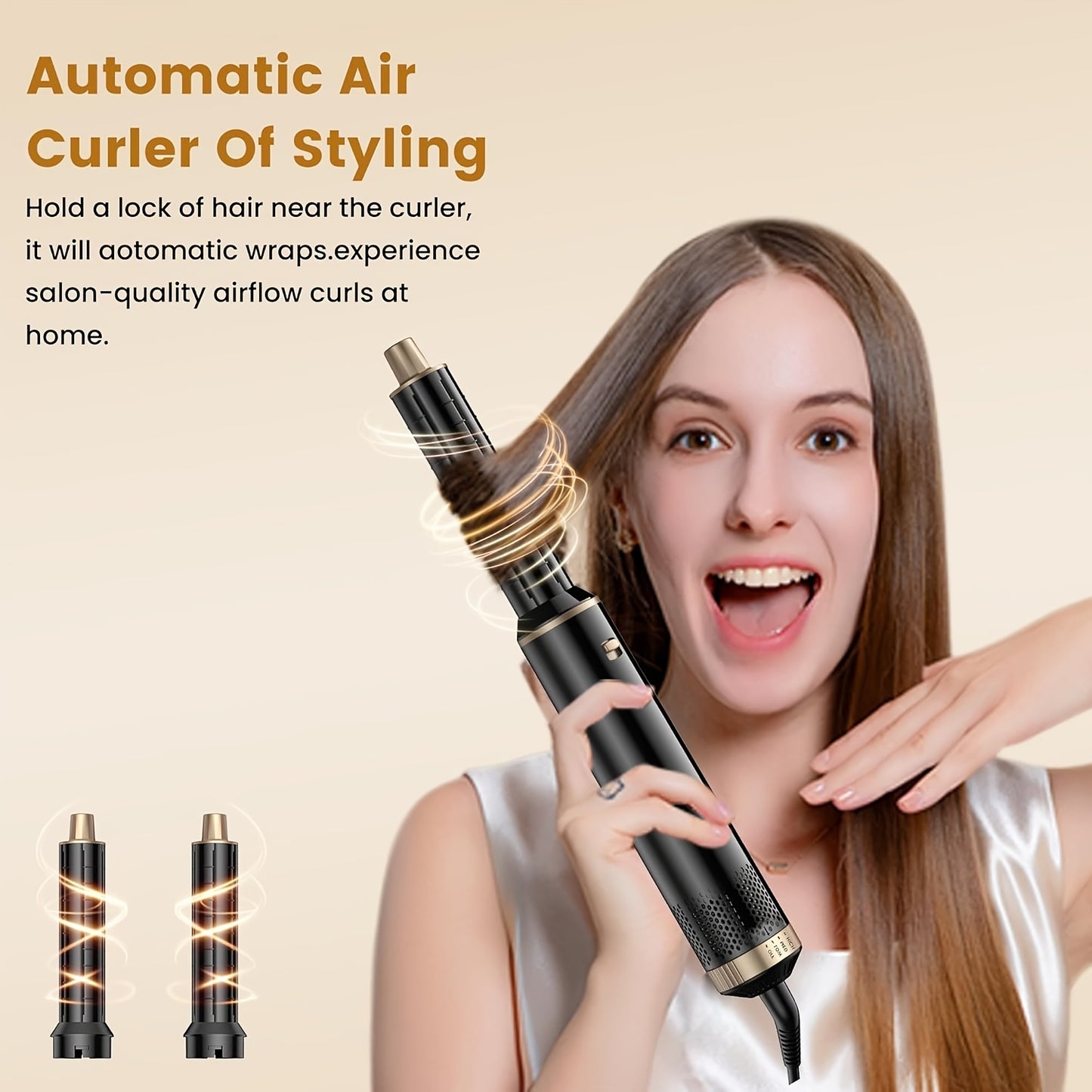 5-In-1 Hot Air Styler Brush – Electric Hair Straightener & Curling Iron with Interchangeable Attachments, Hot Air Brush for Wet Or Dry Hair, Hair Straightening Drying Curling Products
