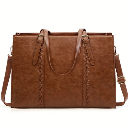 NUBILY Laptop Bag for Women 39.62 cm PU Leather Computer Work Bags Large Laptop Tote Bag Professional Business Office Briefcase Women Lightweight Shoulder Handbags, Brown