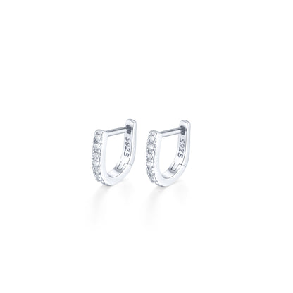 Sterling 925 Silver Jewelry Full Shiny zirconia Decor Hoop Earrings Elegant Minimalist Style Delicate Female Gift