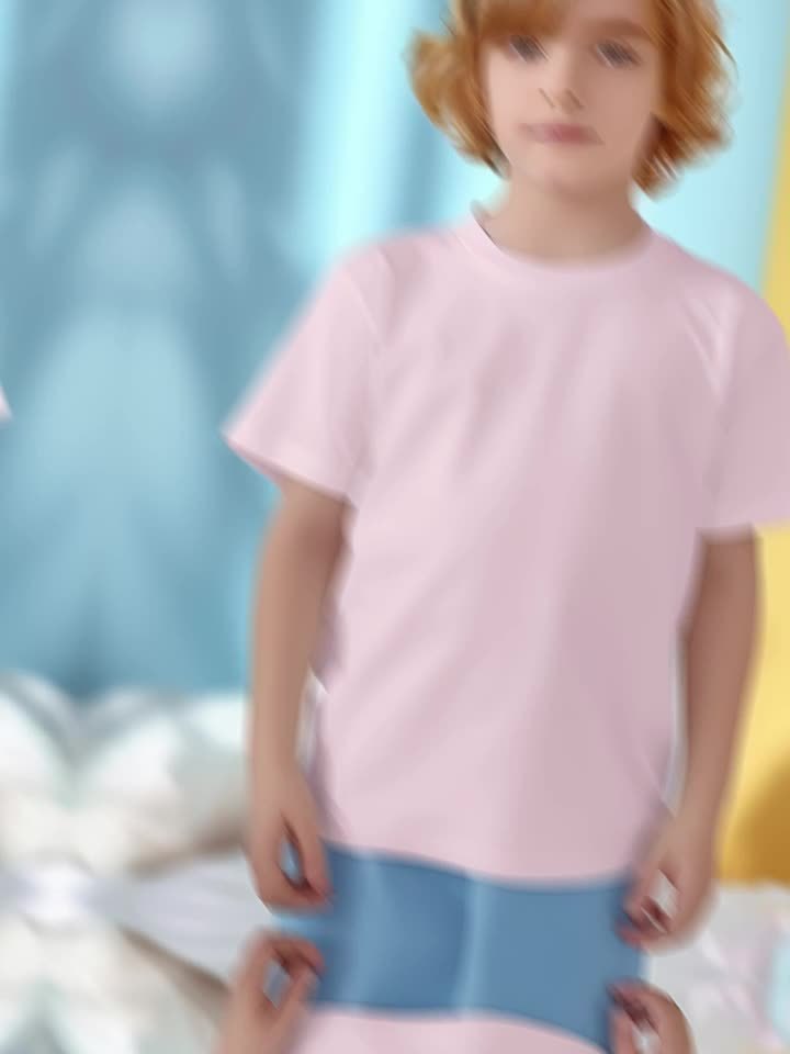 T-shirt infantil de cor sólida, blusa casual de manga curta, t-shirt infantil para o verão.