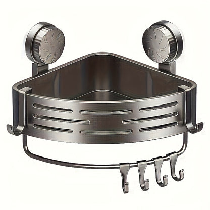 Space-Saving Suction Cup Bathroom Rack - No Drilling Required, Strong Triangular Shelf with Hooks, Suitable for Shower and Toilet Wall/Tiles, Multifunctional Storage Organizer, Available in 4 Seasons