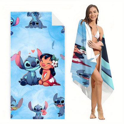 1pc Stitch and Lilo Beach Towel - Cute Intimate Moment Design, Quick-Dry Microfiber, Lightweight & Super Absorbent, Perfect for Yoga, Travel, Swimming, Fitness & Camping, Swim Towels