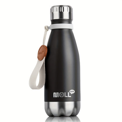 1pc Mollcity 9oz/266ml Stainless Steel Water Bottle - Vacuum Insulated, Leak-Proof, BPA-Free, Double-Wall Insulated with Carry Strap, 24H Cold & 12H Hot, Lightweight & Durable for School, Sports, Travel, Outdoor, Gym, Hiking