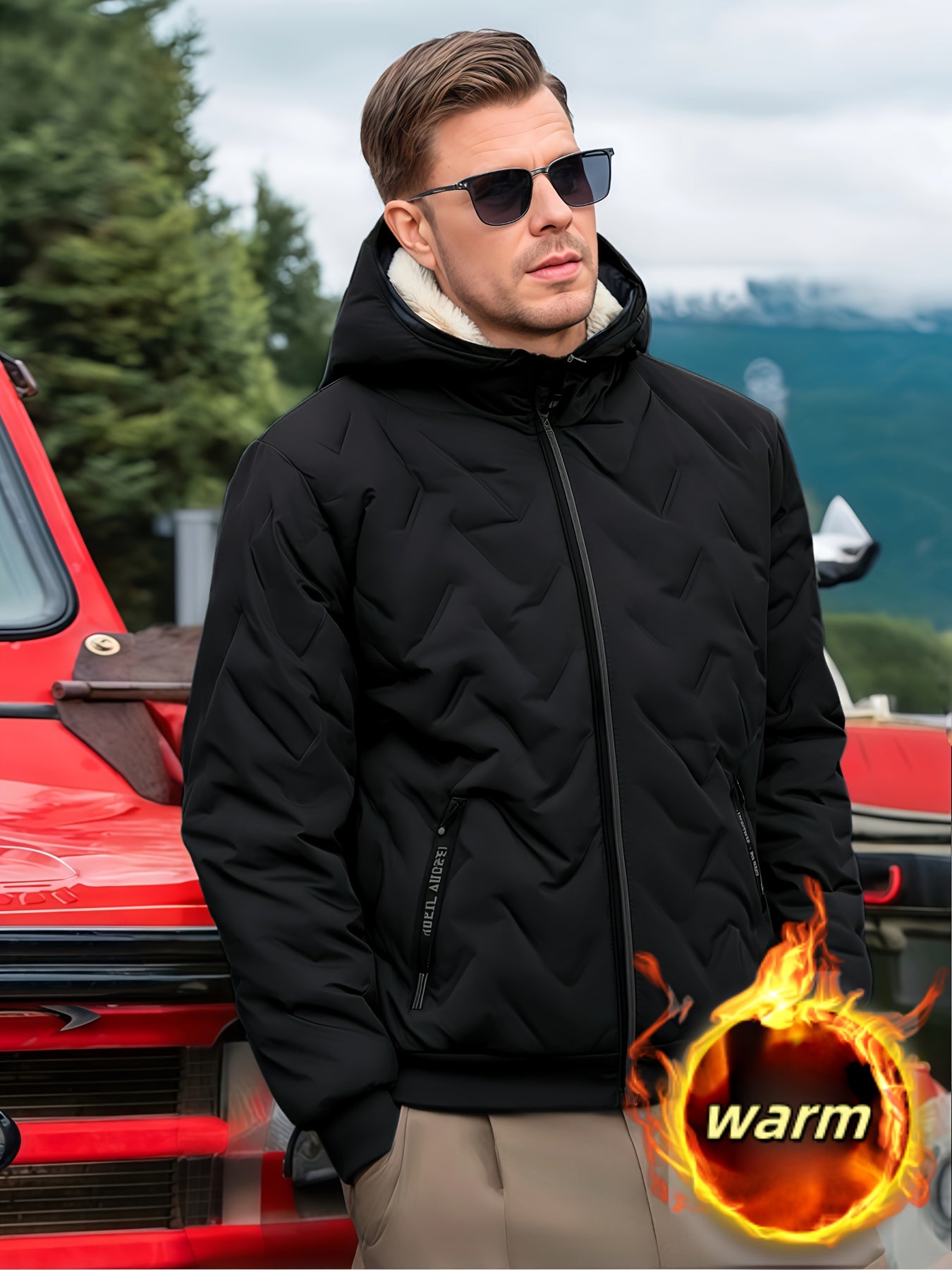 Men'S Heavyweight Winter Jacket - Windproof Cold Weather Coat with Full-Zip Closure, Hooded Insulated Outerwear - Thick Fleece-Lined Insulation for Extreme Cold, Zippered Pockets - Ideal for Skiing, Hiking, Commuting - Fall/W