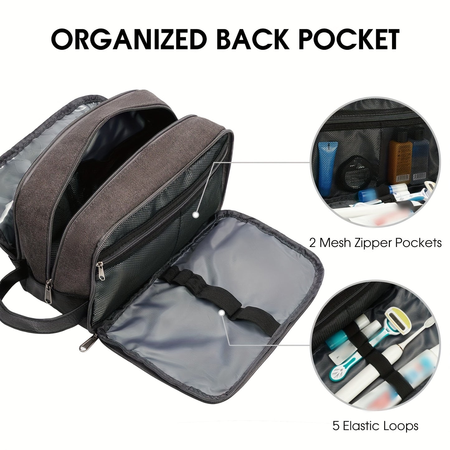 Canvas Travel Toiletry Bag With Side Handle for Men Women Travel Toiletry Organizer Shaving Bag with Separate Dry and Wet Pocket for Travel Accessories