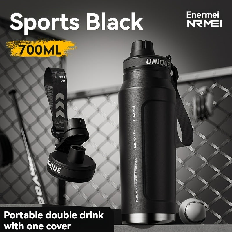 1 stainless steel water bottle with carrying strap, 316 stainless steel, suitable for outdoor and camping