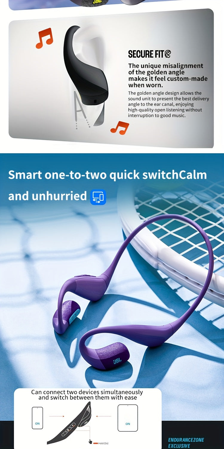 JBL PACE True Wireless Open-fit Sports Earphones, ear-hook style for running and exercise, ultra-long battery life, essential for outdoor hiking and travel, comfortable to wear, built-in microphone, enhanced bass headphones,