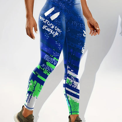 Women's Fashion Color Block Splash Print Yoga Pants, Striped Print Breathable Stretchy Butt Lifting Yoga Workout Running Sports Leggings, Women's Activewear